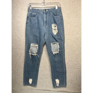 Heart Soul Jeans‎ Women's 27 Blue Denim Cotton Distressed Straight Leg Zip Fly